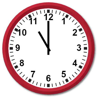 Analog Clock - 1100 Hours Military Time is equal as 11 AM Standard or Normal Time